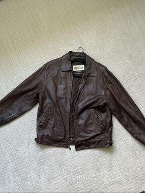 VINTAGE M. Julian Wilsons Leather Dark Brown Leather Bomber Jacket